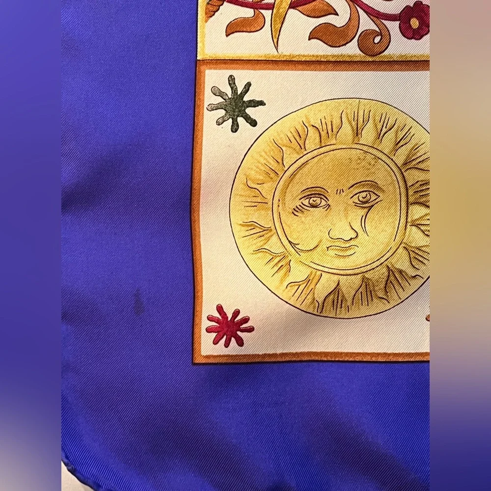 Christian Dior Silk Scarf Vtg Tree of Life Unicorn Animals Sun Moon HR 34 x 34
